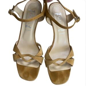 Gina London Heels Camel Leather Suede Open Strappy Sandals Shoes Tan Camel Sz. 9
